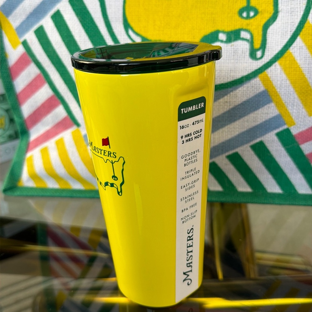 2026 Masters Corkcicle 16 oz Yellow Metal Insulated Tumbler Drinking Glass
